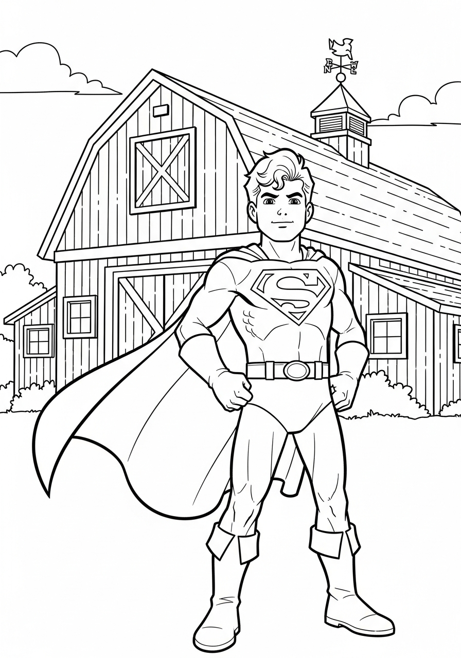 Young Clark Kent at the Kent farm coloring page