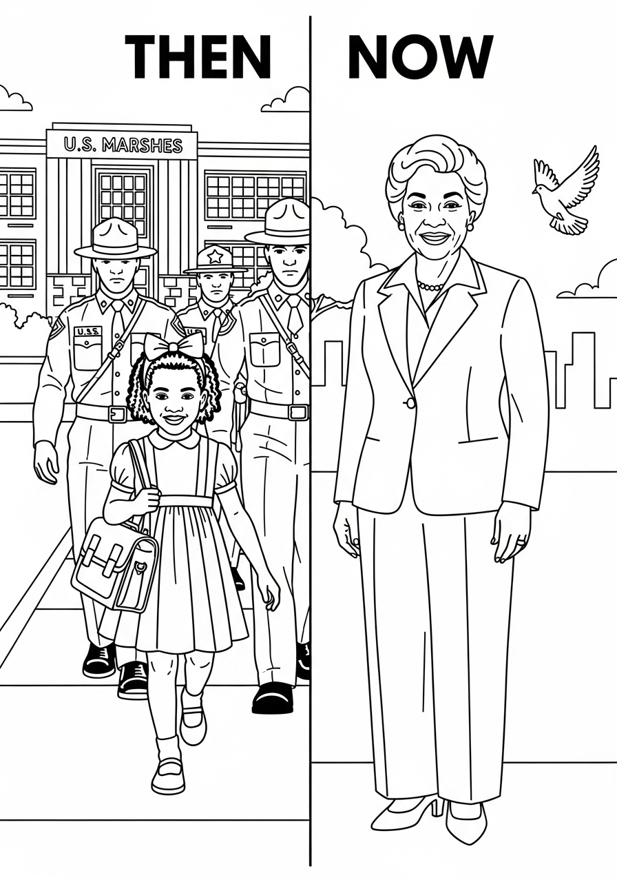 Young and adult Ruby Bridges coloring page