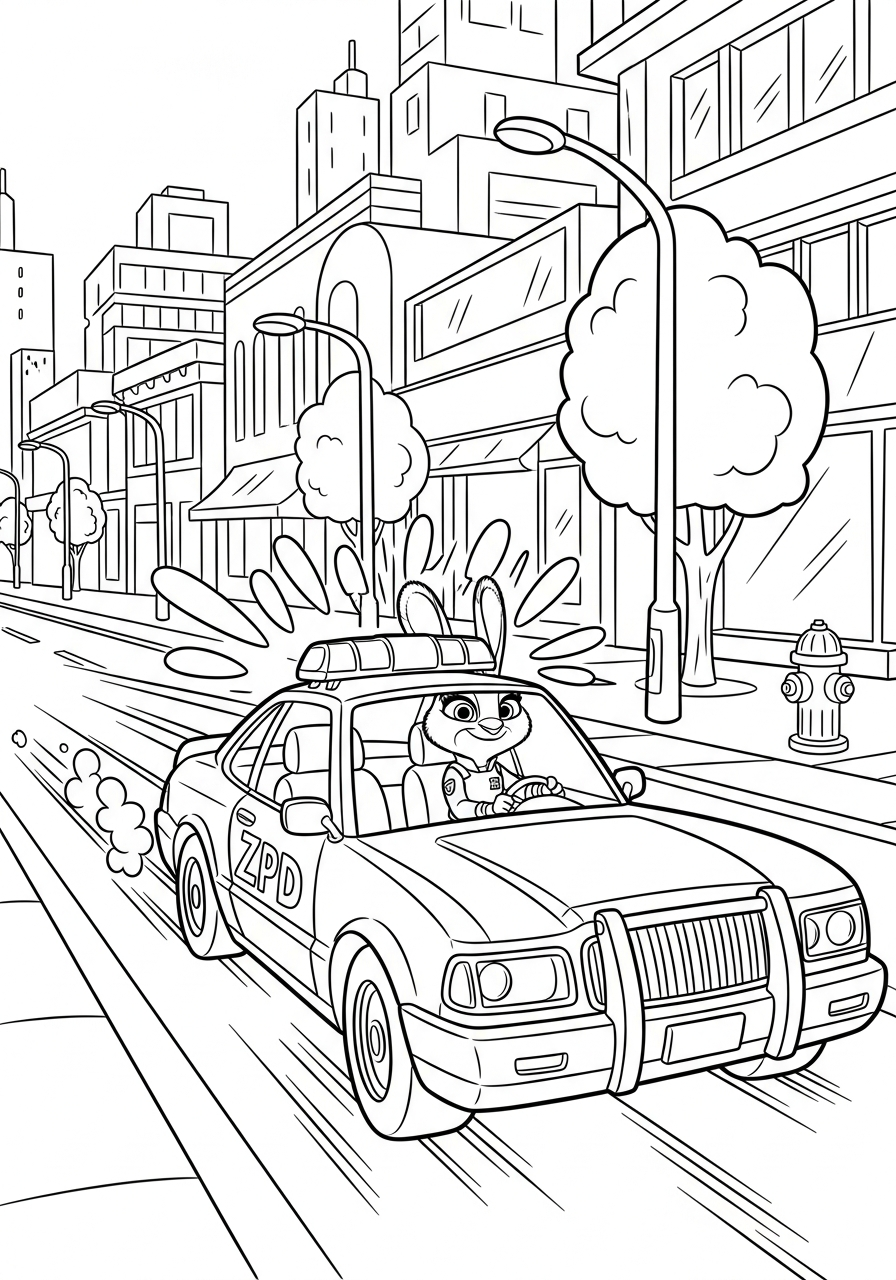 ZPD police car chase coloring page