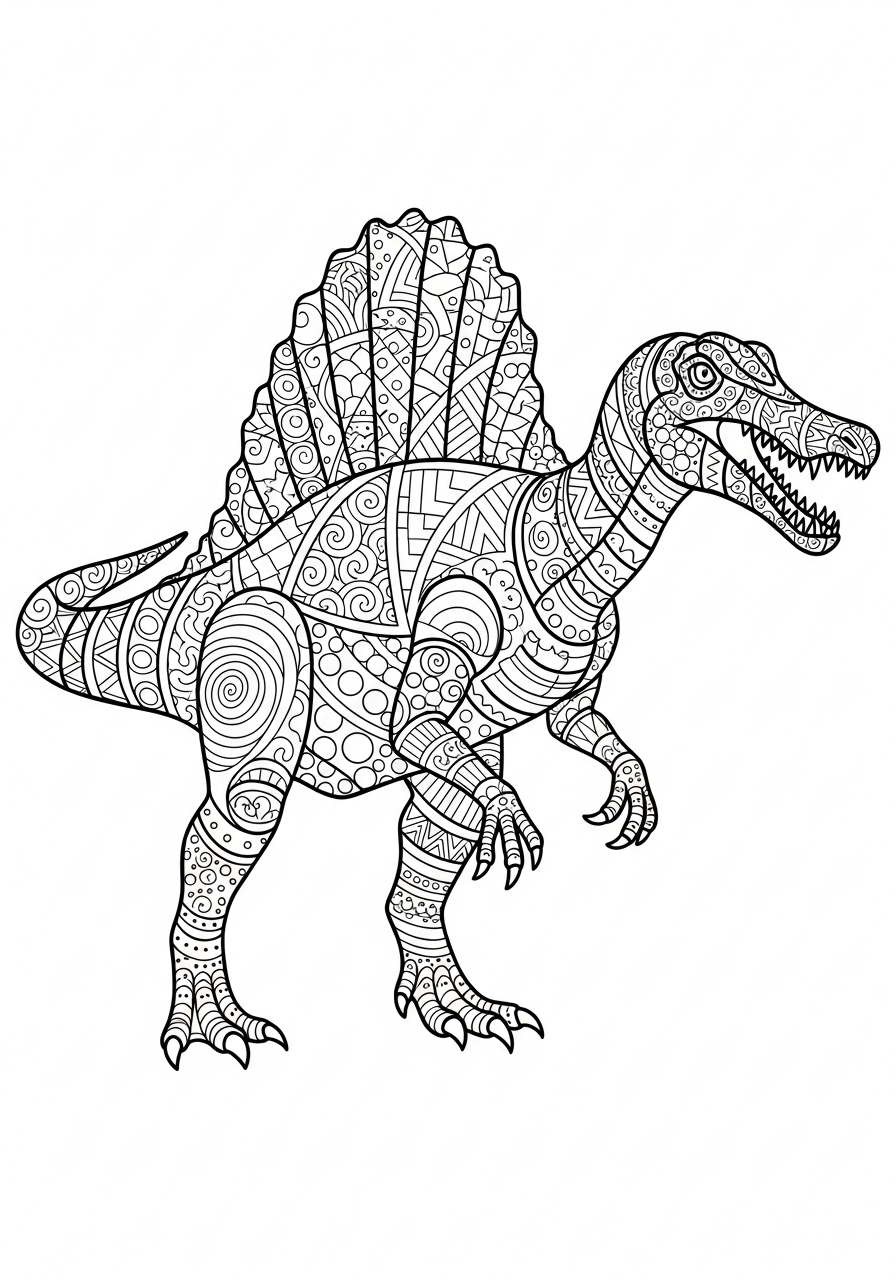 Zentangle pattern Spinosaurus coloring page