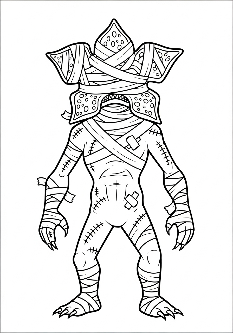 Zombie Demogorgon with bandages stitches coloring page