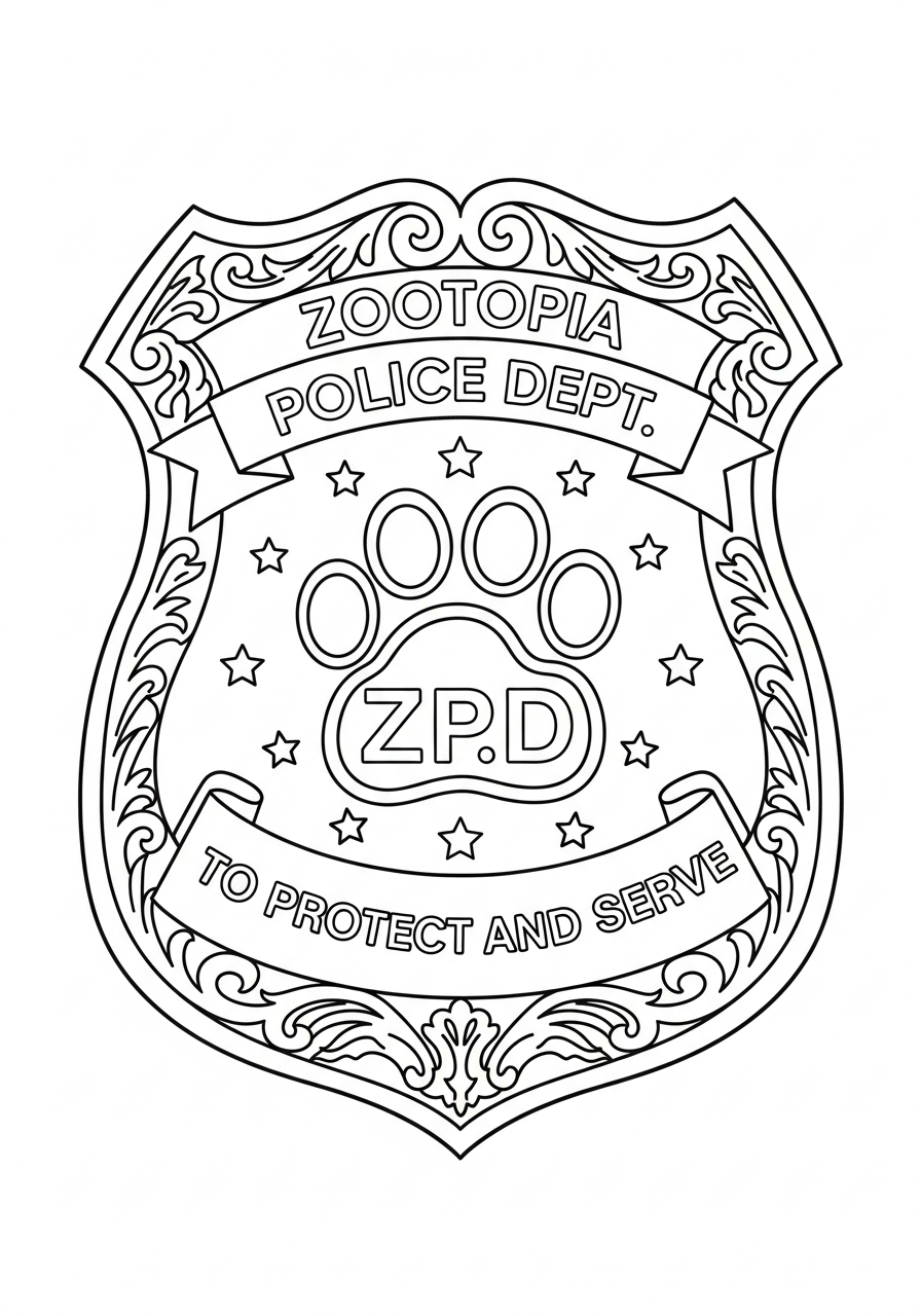 Zootopia police department badge coloring page