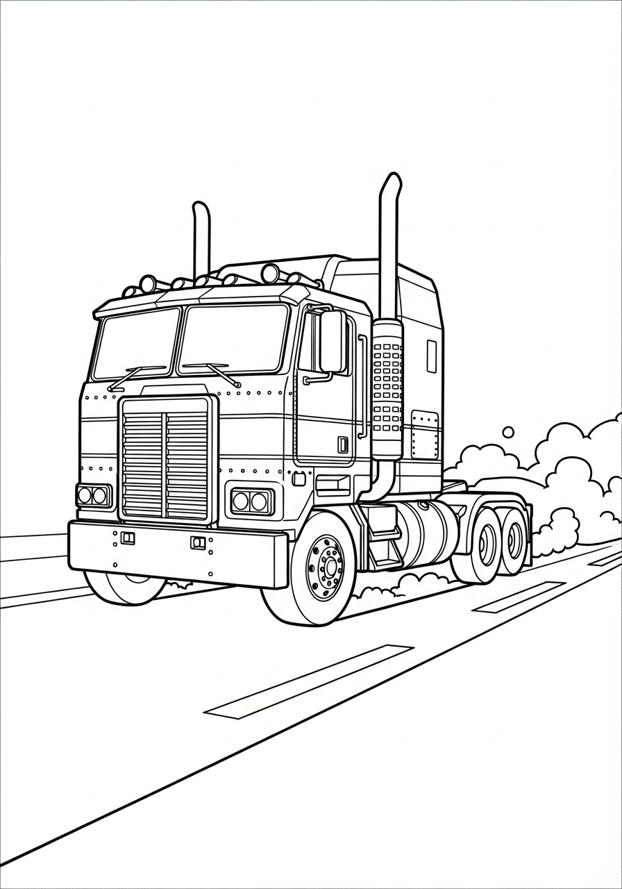 Optimus Prime Coloring Pages 3 Classic flat nose truck driving coloring page