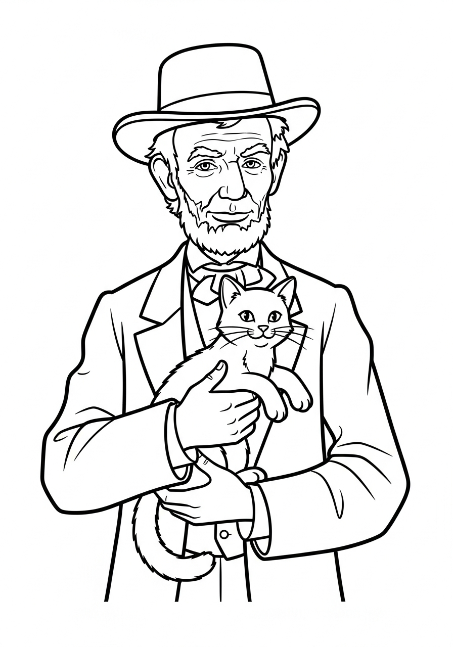 Abraham Lincoln Coloring Pages 4 Abraham Lincoln holding a cat coloring page