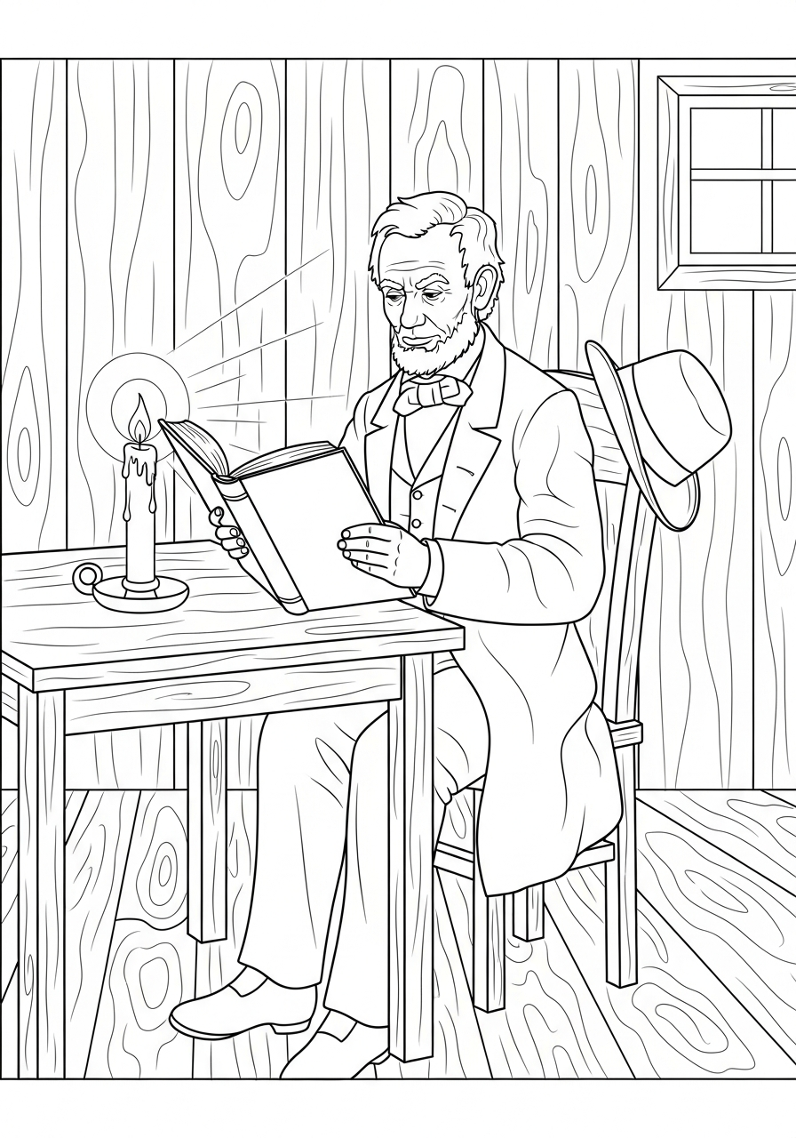 Abraham Lincoln Coloring Pages 6 Abraham Lincoln reading by candlelight coloring page