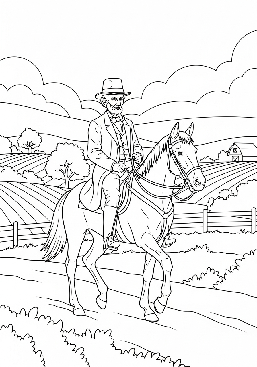 Abraham Lincoln Coloring Pages 7 Abraham Lincoln riding a horse coloring page
