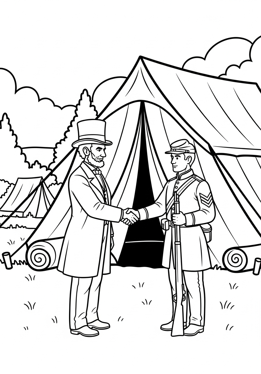 Abraham Lincoln Coloring Pages 8 Abraham Lincoln shaking soldier hand coloring page