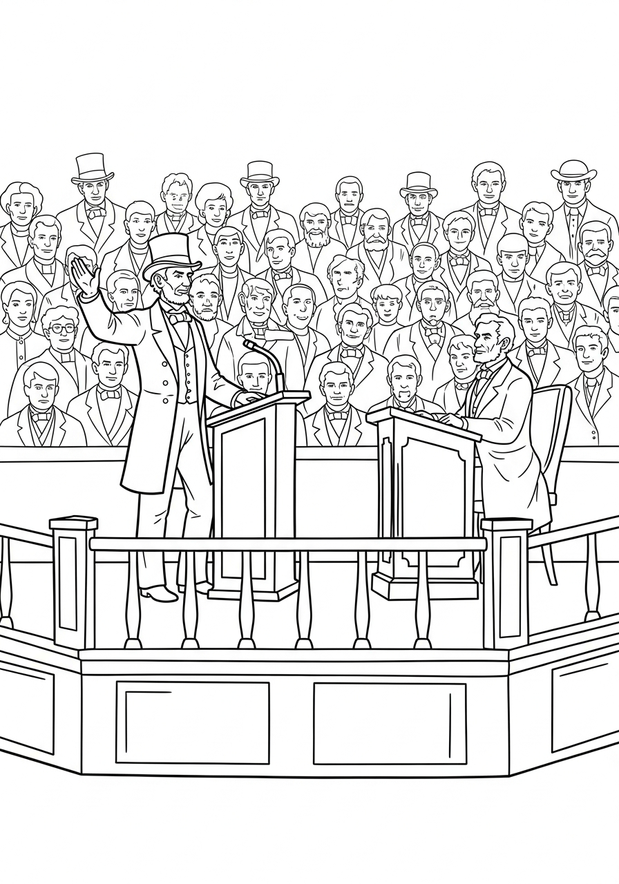 Abraham Lincoln Coloring Pages 9 Abraham Lincoln speaking on stage coloring page