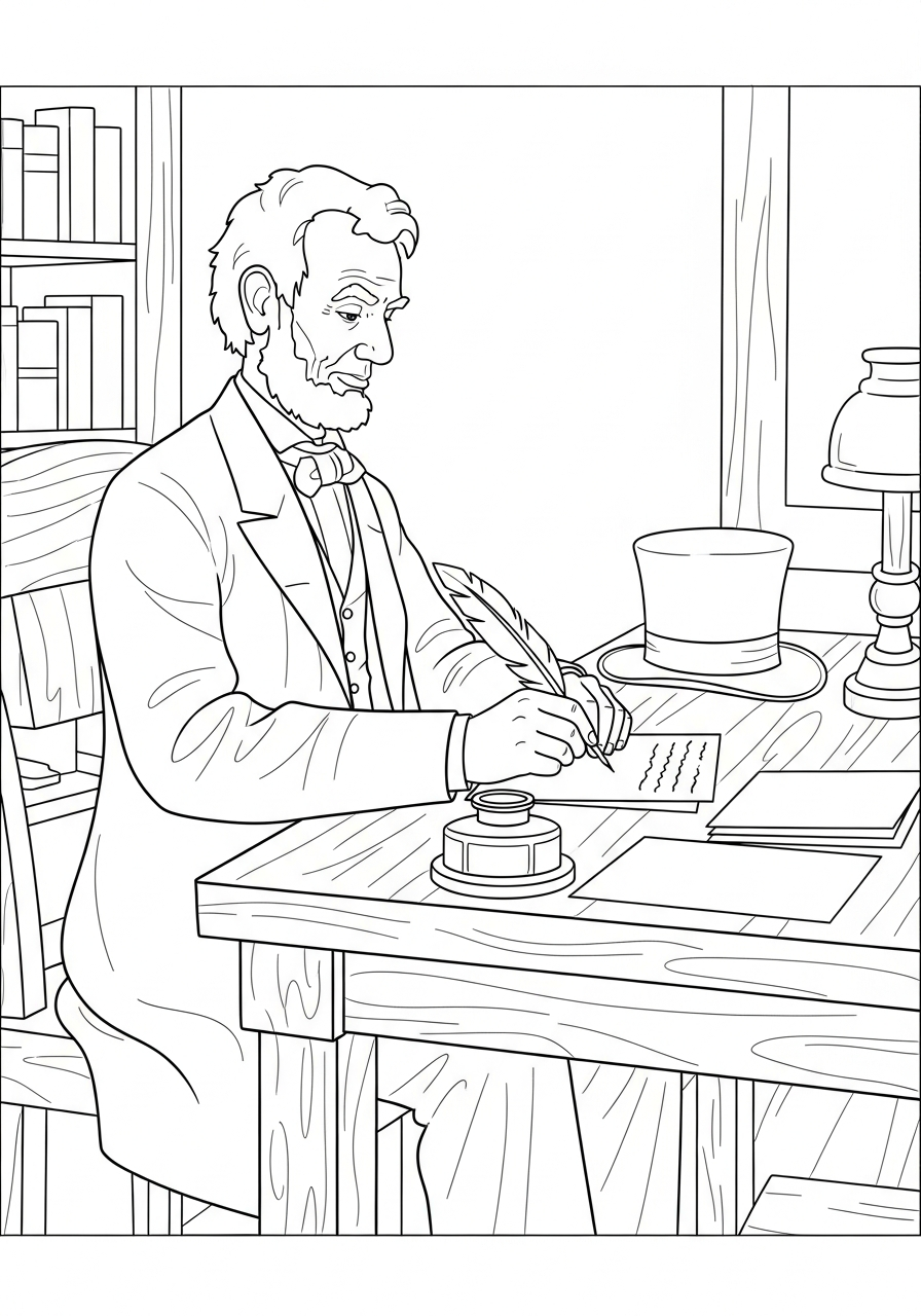 Abraham Lincoln Coloring Pages 11 Abraham Lincoln writing at desk coloring page