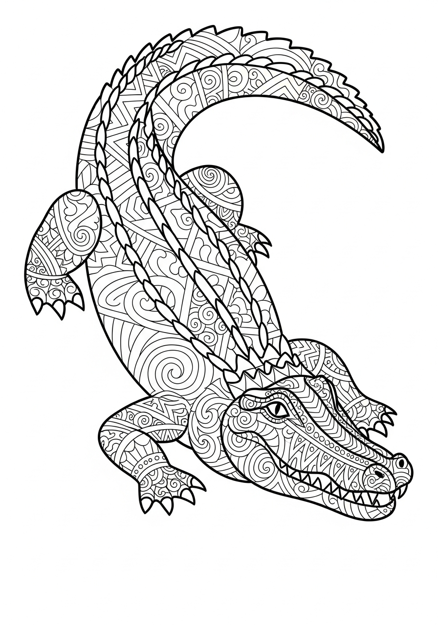 Alligator Coloring Pages 2 Abstract zentangle alligator art coloring page