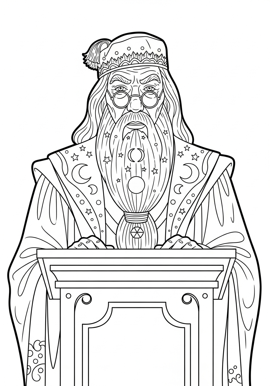 Harry Potter Coloring Pages 11 Albus Dumbledore with long beard coloring page