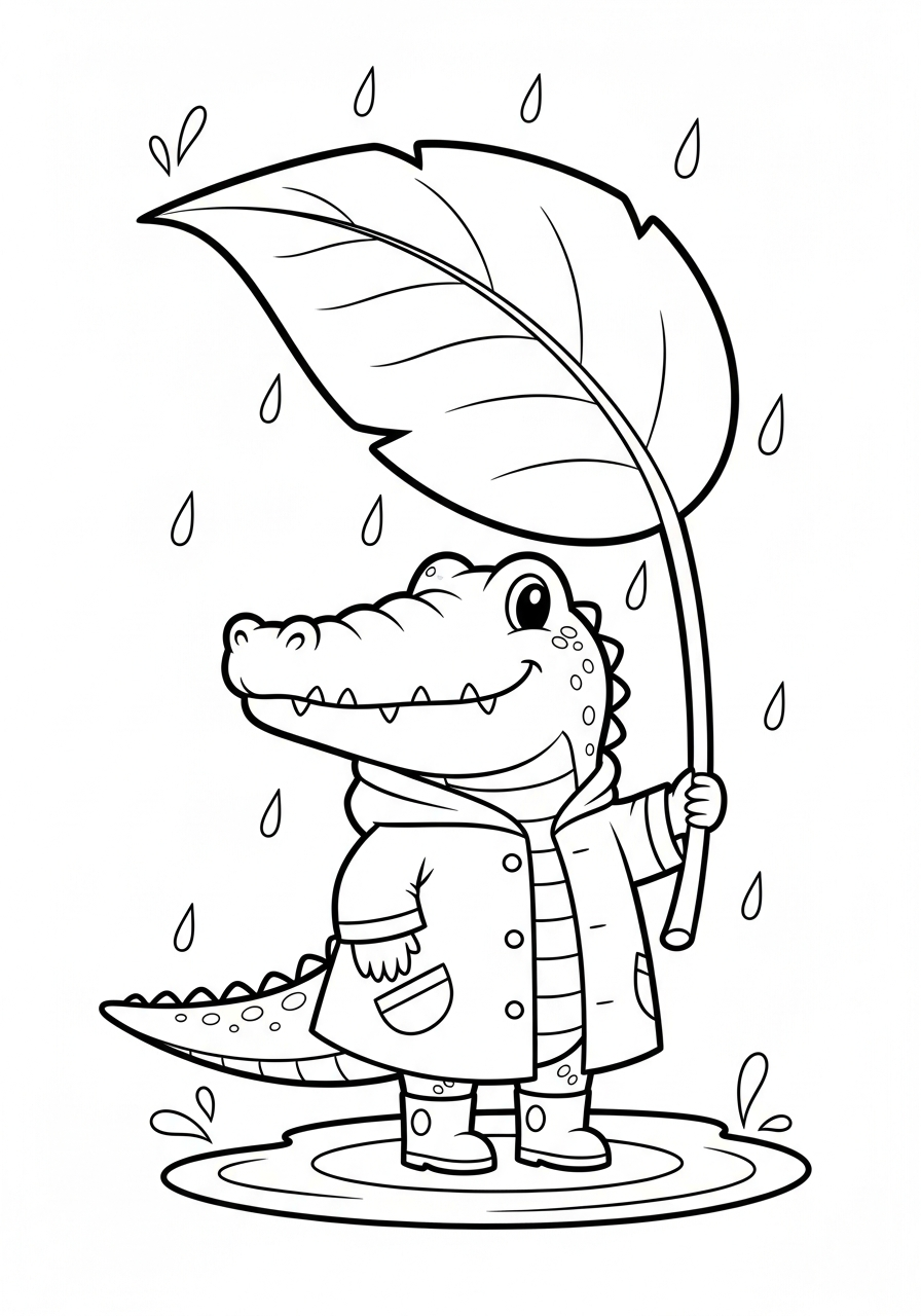 Alligator Coloring Pages 3 Alligator holding umbrella in rain coloring page