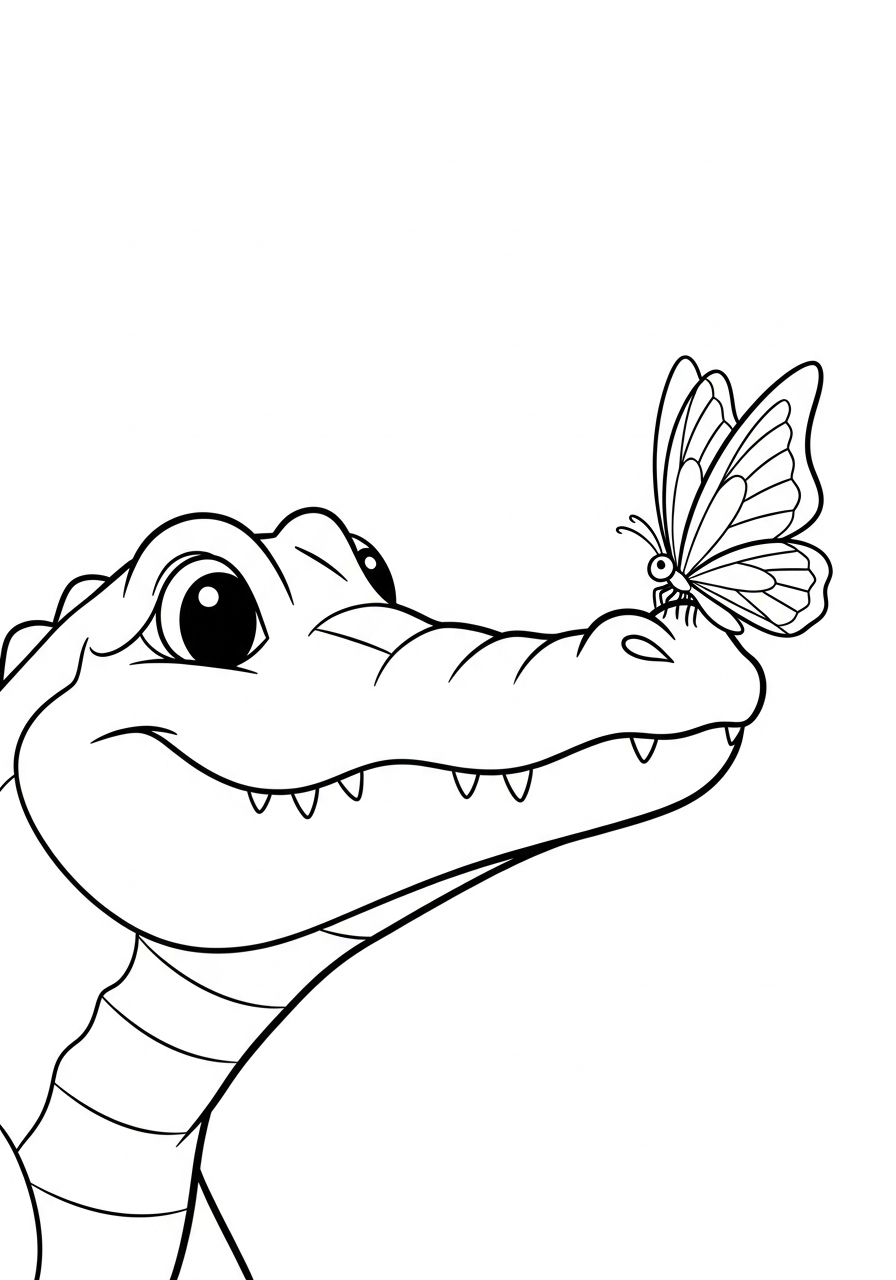 Alligator Coloring Pages 4 Alligator looking at butterfly friend coloring page