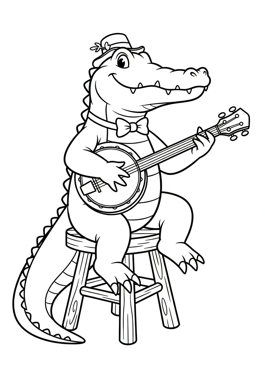 Alligator Coloring Pages 5 Alligator playing banjo guitar music coloring page