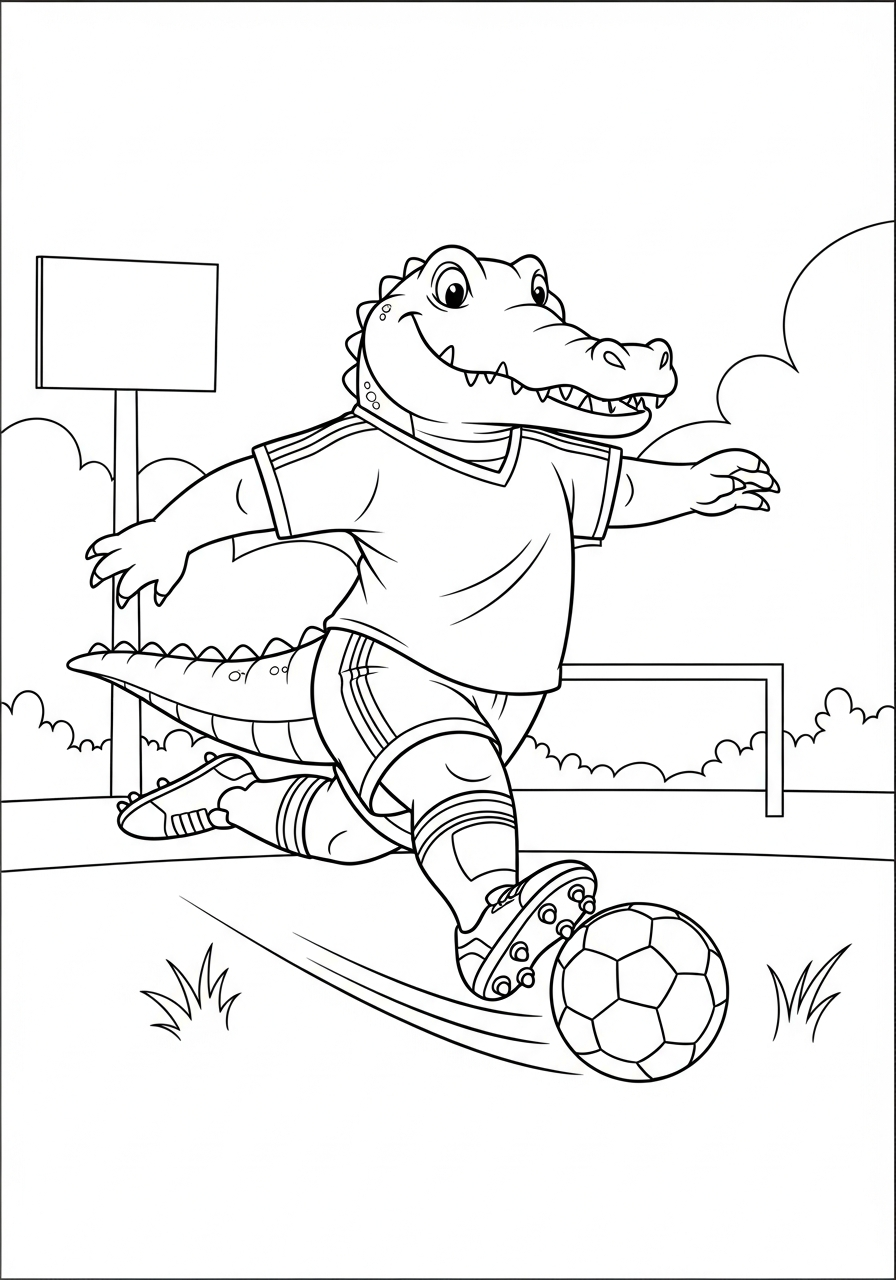 Alligator Coloring Pages 6 Alligator playing soccer sports coloring page