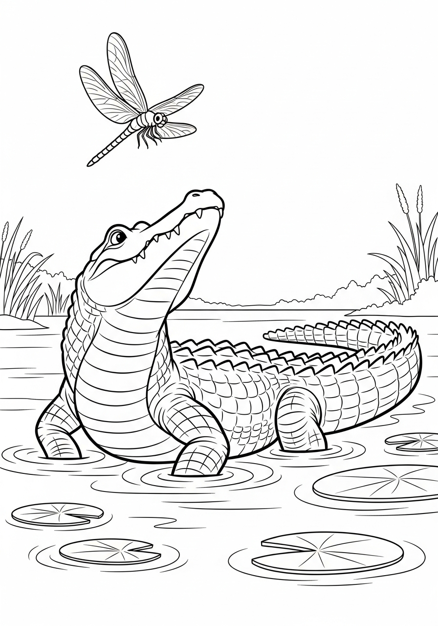 Alligator Coloring Pages 7 Alligator standing in shallow water coloring page