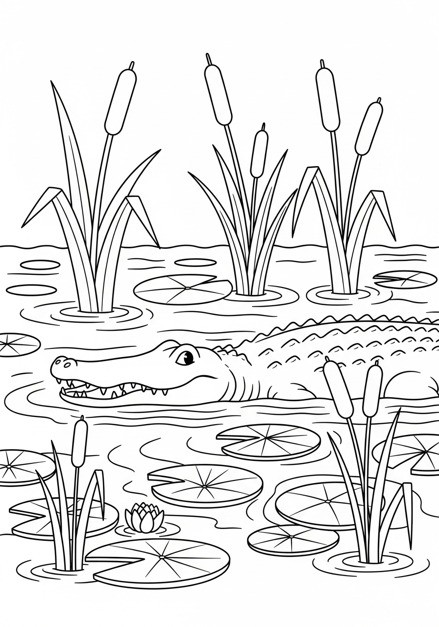 Alligator Coloring Pages 8 Alligator swimming in swamp water coloring page