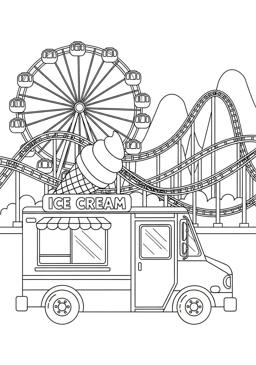 Amusement park carnival ice cream truck coloring page