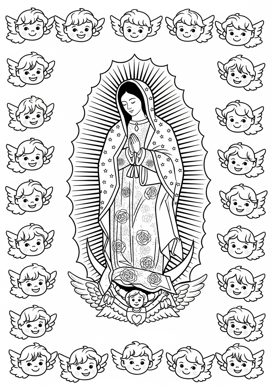 Our Lady of Guadalupe Coloring Pages 2 Angel border Our Lady of Guadalupe coloring page