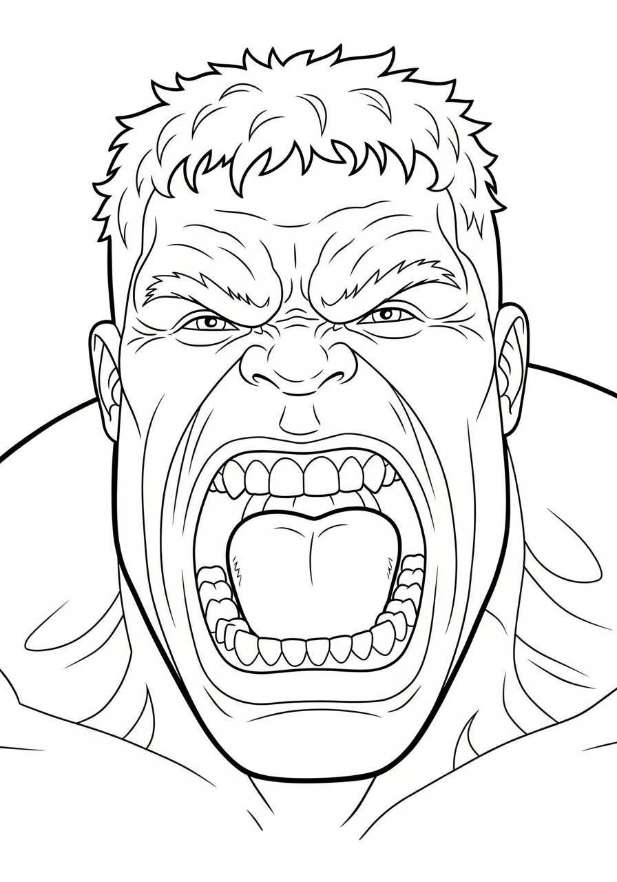 Angry Hulk roaring face close up coloring page