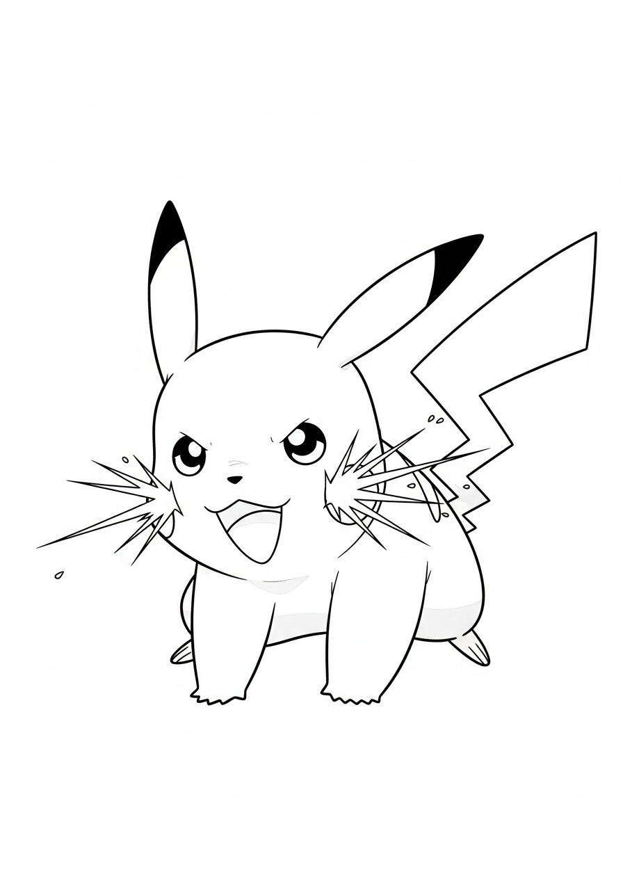Pikachu Coloring Pages 2 Angry battle stance Pikachu coloring page