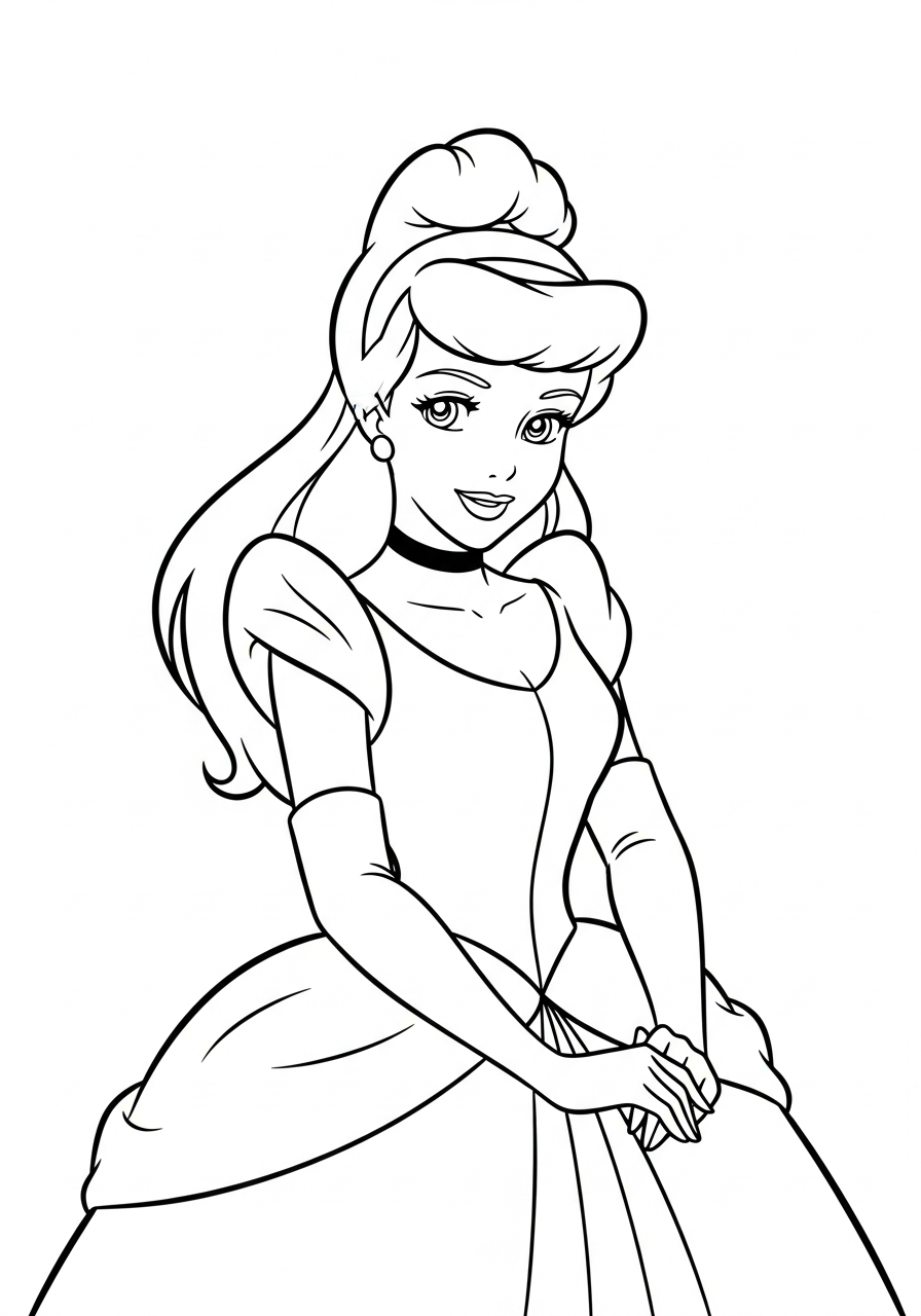 Anime style Cinderella beautiful eyes coloring page