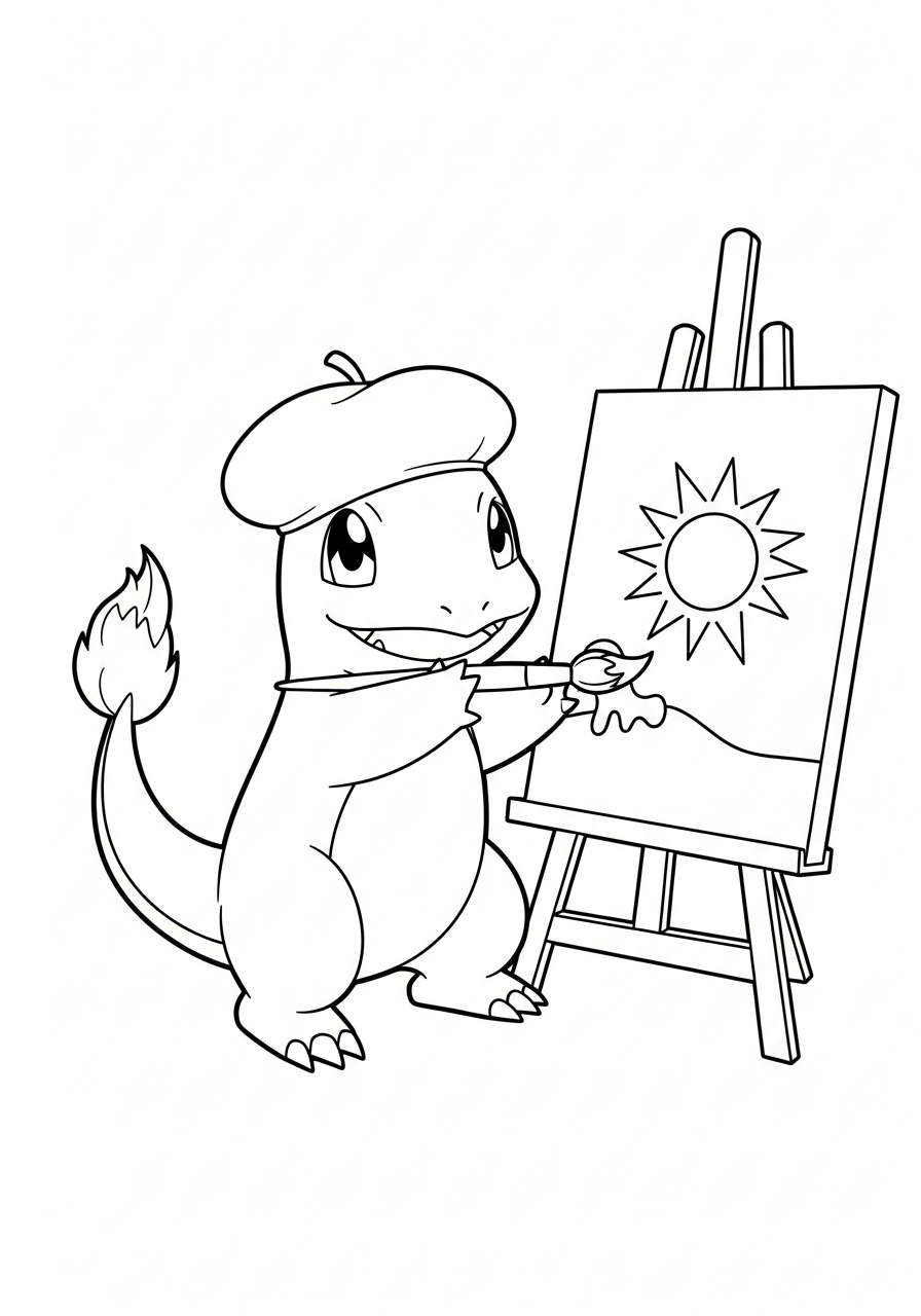 Charmander Coloring Pages 2 Artist Charmander painting on canvas coloring page