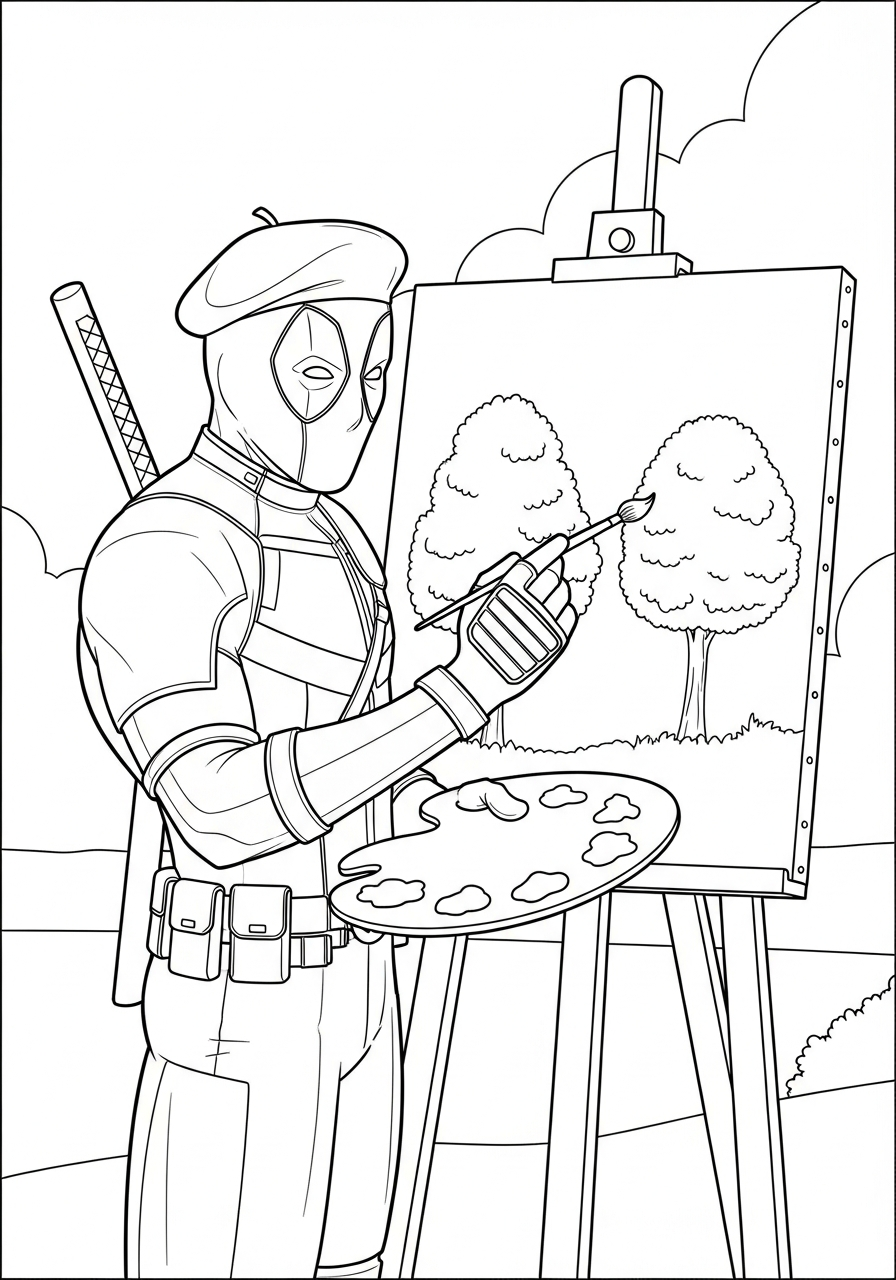 Deadpool Coloring Pages 2 Artist Deadpool painting on canvas coloring page