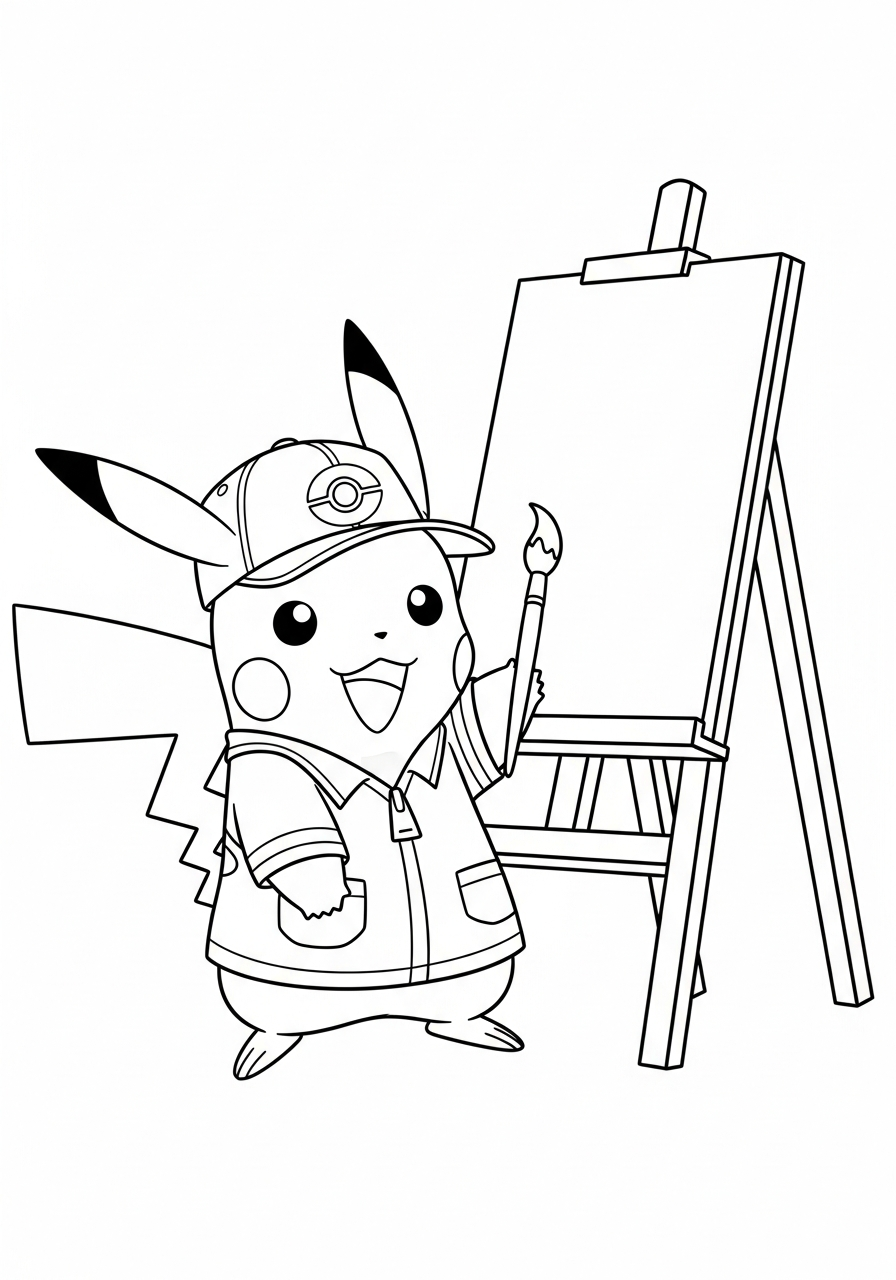 Pikachu Coloring Pages 3 Artist Pikachu painting canvas coloring page