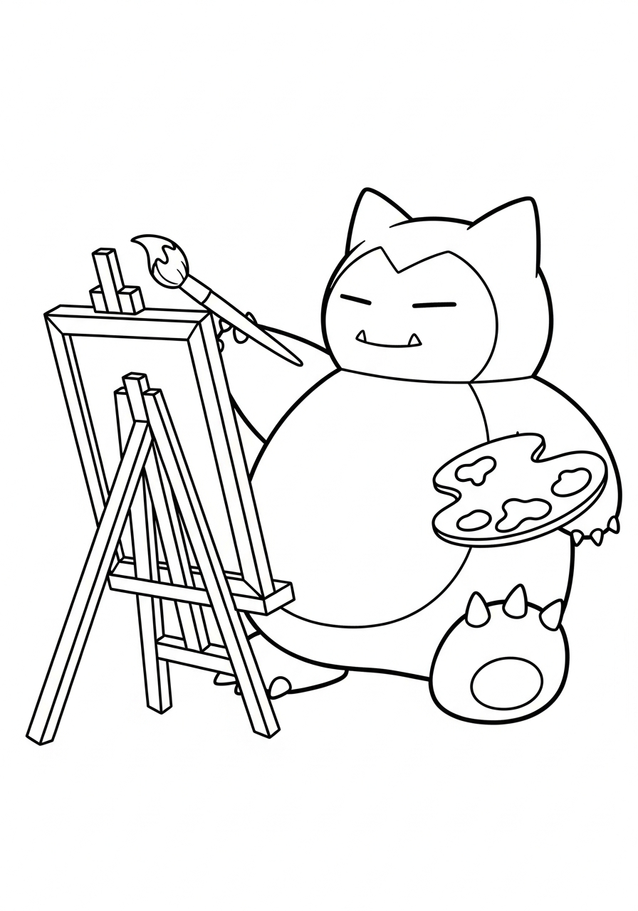 Snorlax Coloring Pages 2 Artist Snorlax painting on canvas coloring page