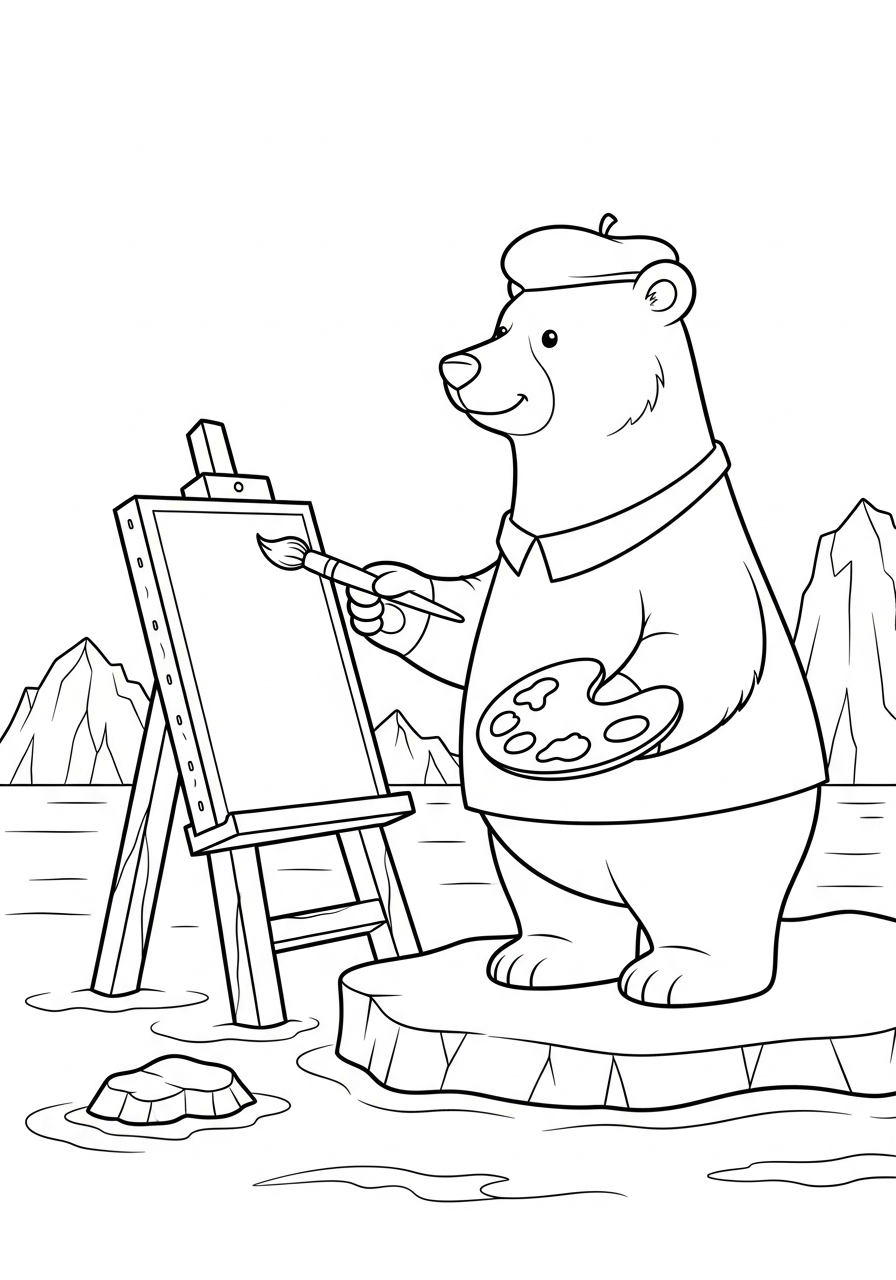 Polar Bear Coloring Pages 2 Artist bear painting on canvas coloring page