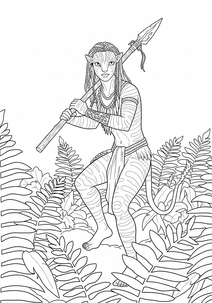 Ash hunter with spear Avatar 3 coloring page