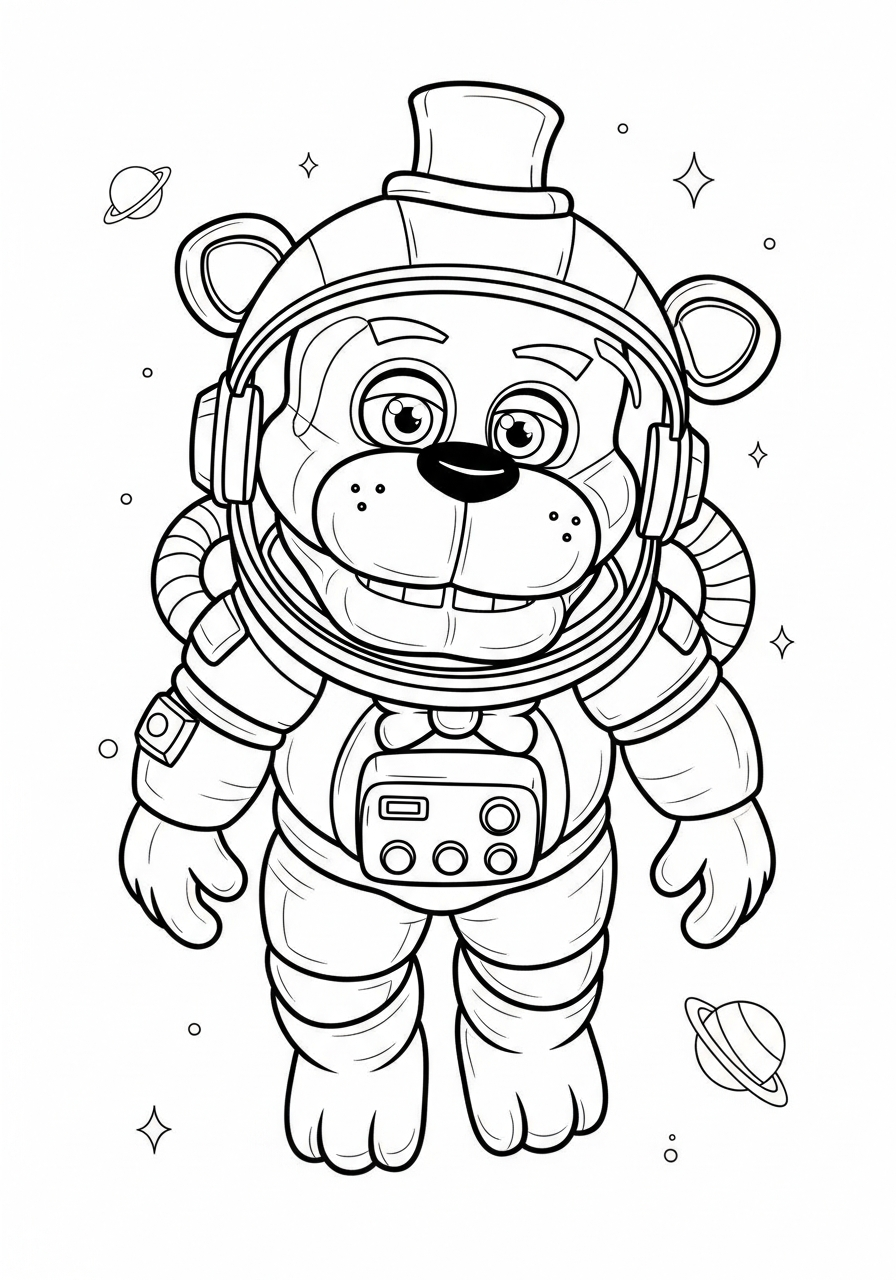 Freddy Fazbear Coloring Pages 2 Astronaut Freddy Fazbear in space coloring page