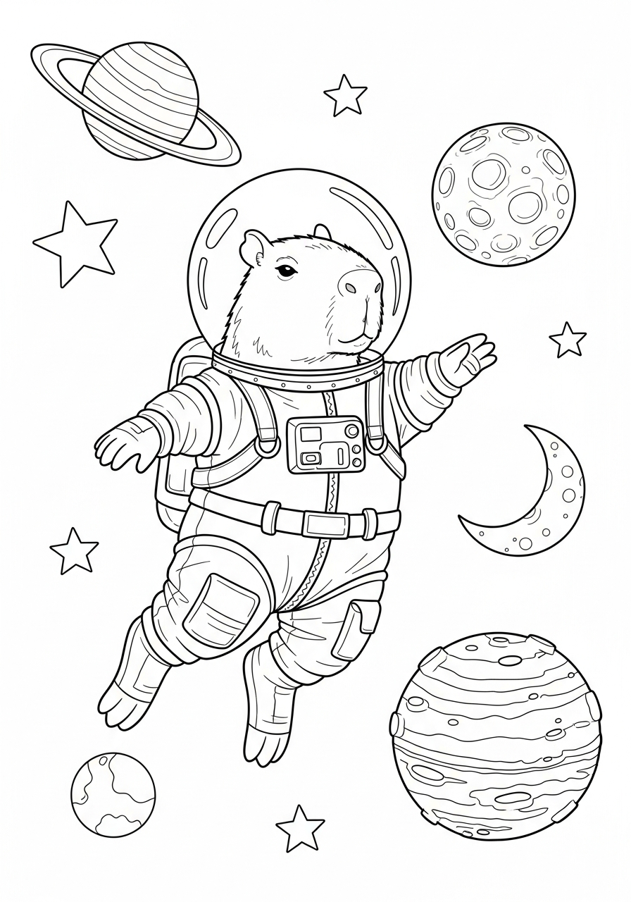 Capybara Coloring Pages 2 Astronaut capybara in space coloring page
