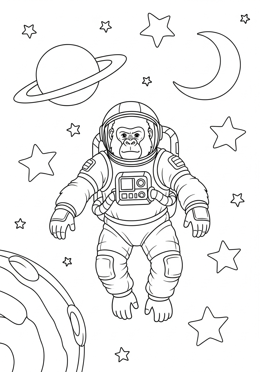 Gorilla Coloring Pages 3 Astronaut gorilla floating in space coloring page