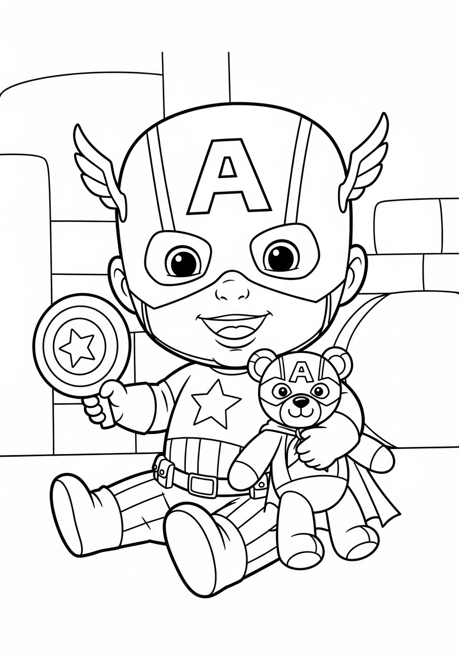 Captain America Coloring Pages 2 Baby Captain America with teddy coloring page