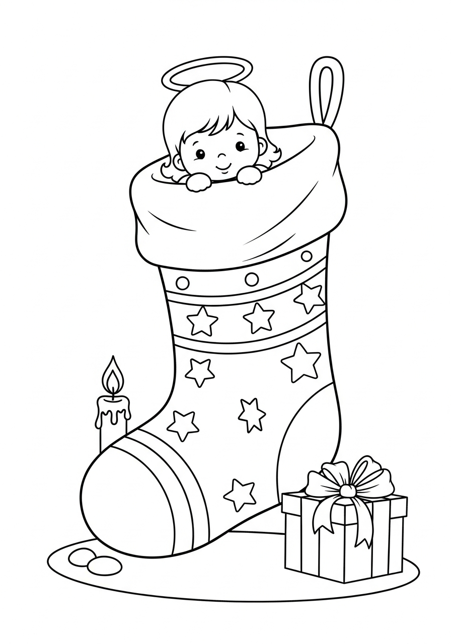 Baby Jesus inside Christmas stocking coloring page