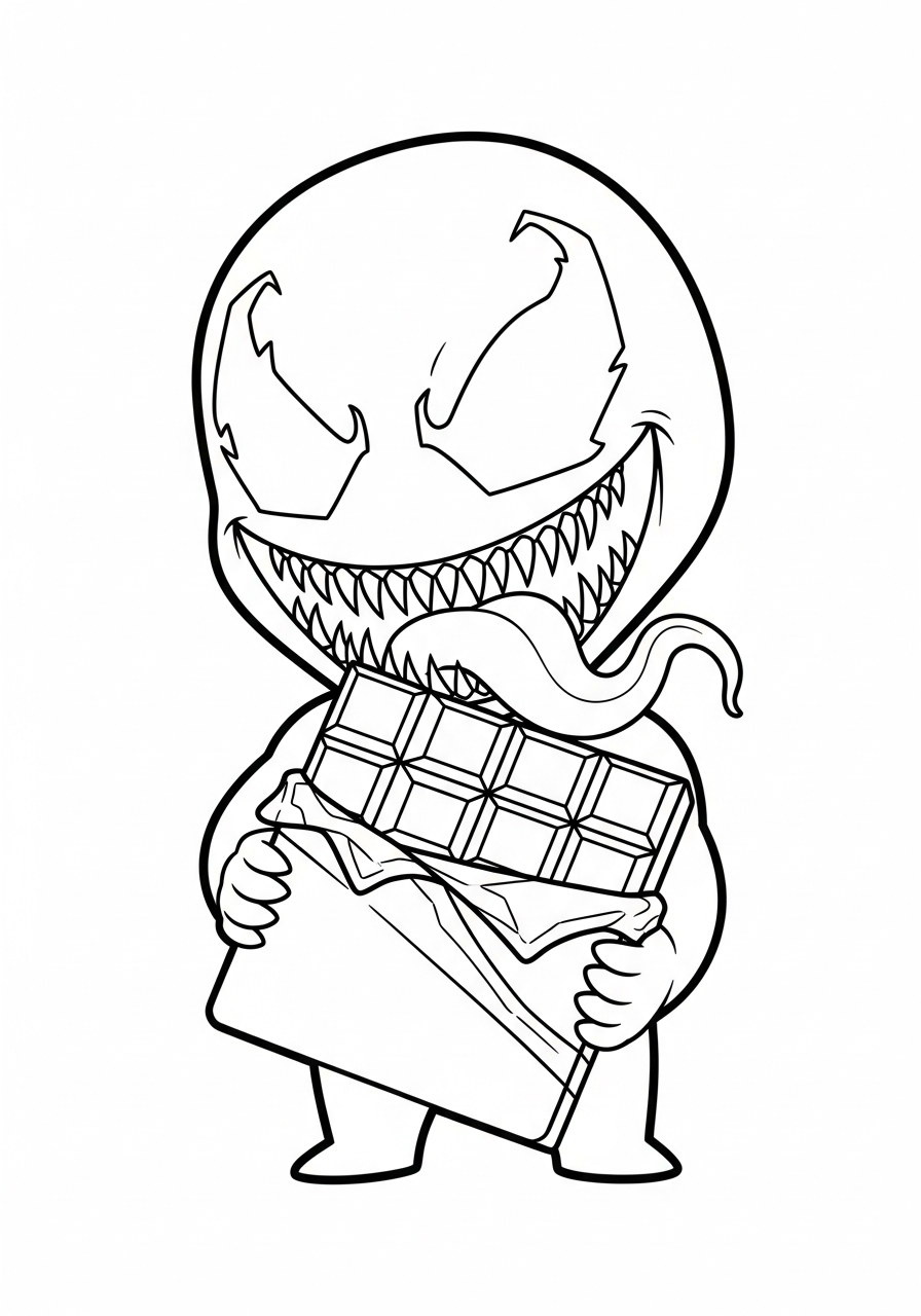 Venom Coloring Pages 2 Baby Venom holding chocolate bar coloring page