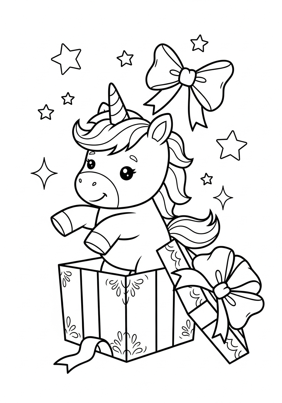 Unicorn Coloring Pages 3 Baby unicorn in gift box coloring page