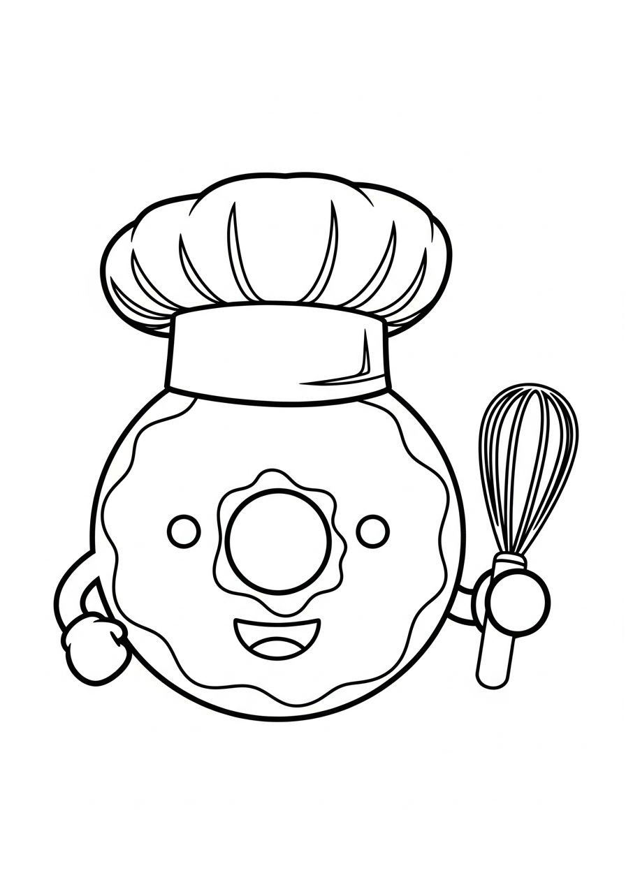 Donut Coloring Pages 2 Baker chef donut holding whisk coloring page