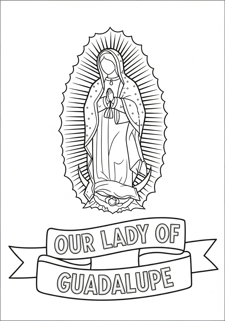 Our Lady of Guadalupe Coloring Pages 7 Banner text Our Lady of Guadalupe coloring page