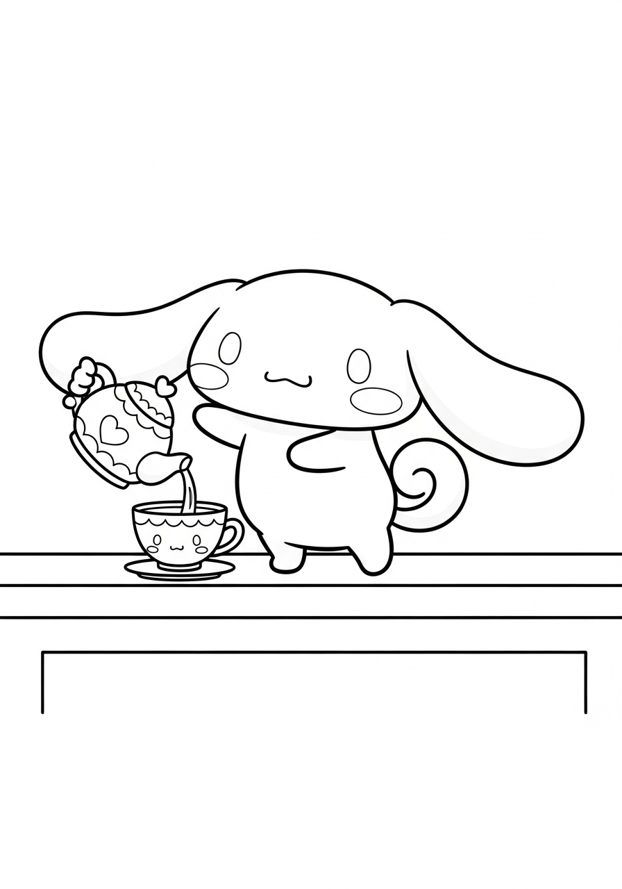 Cinnamoroll Coloring Pages 4 Barista Cinnamoroll pouring tea coloring page