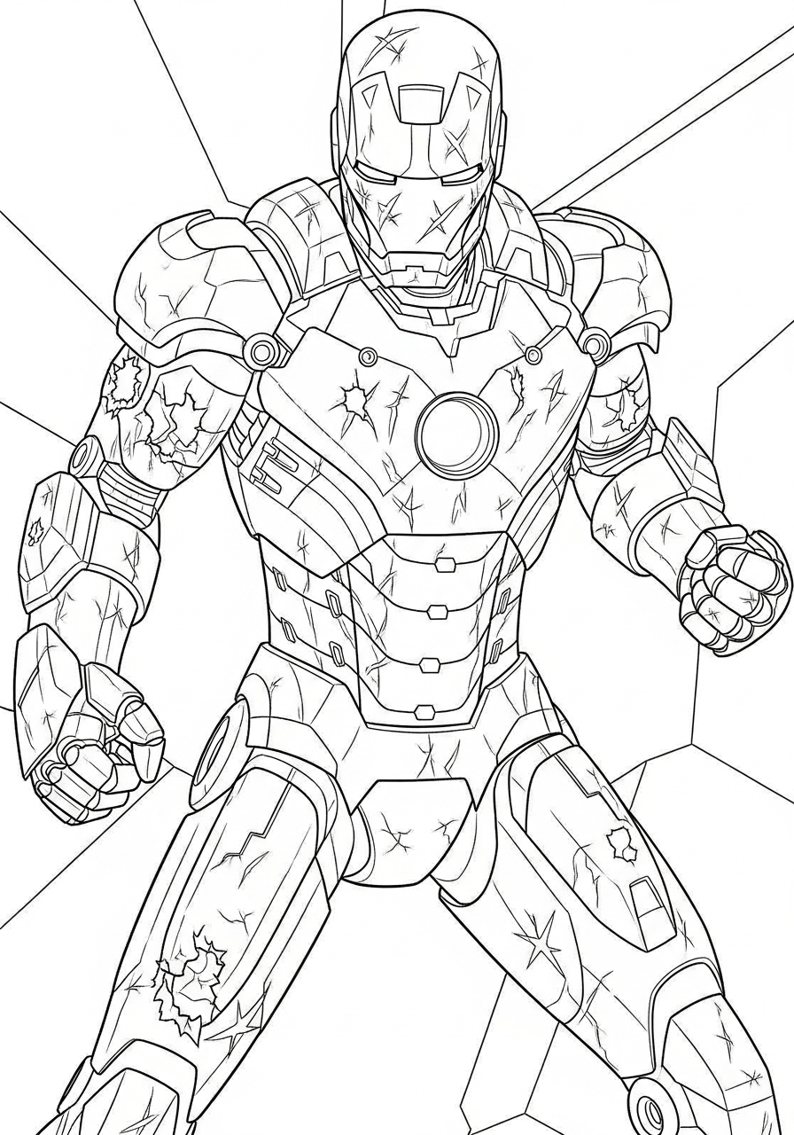 Iron Man Coloring Pages 2 Battle damaged Iron Man suit coloring page
