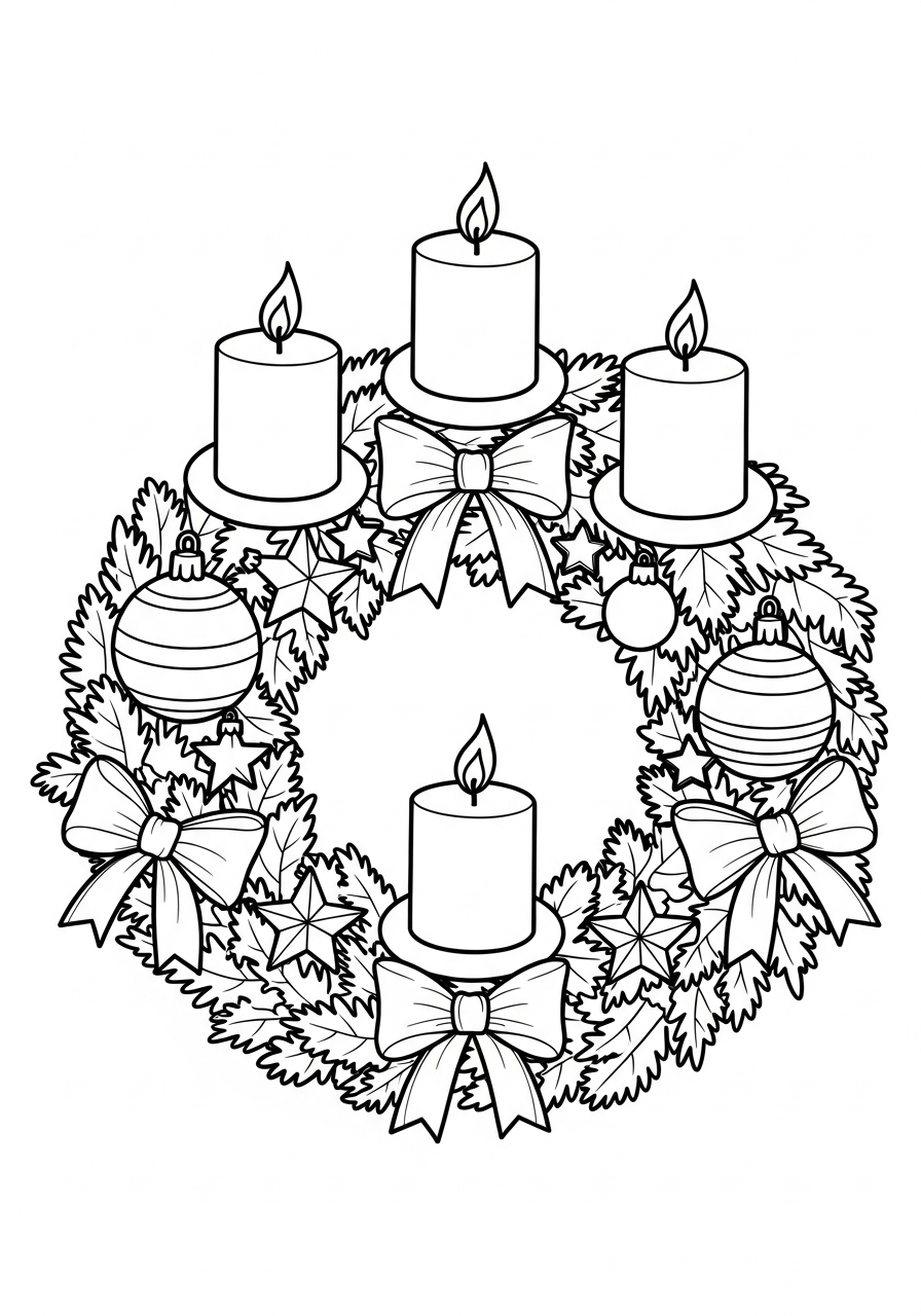 Advent Wreath Coloring Pages 3 Bauble decorated fancy Advent Wreath coloring page