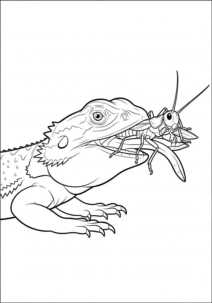 Bearded Dragon Coloring Pages 2 Bearded Dragon eating cricket coloring page
