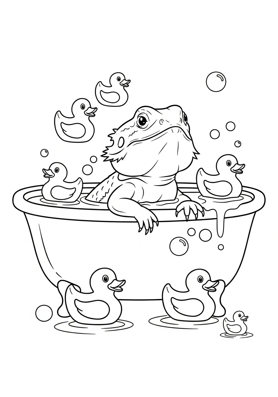 Bearded Dragon Coloring Pages 3 Bearded Dragon in bath tub coloring page