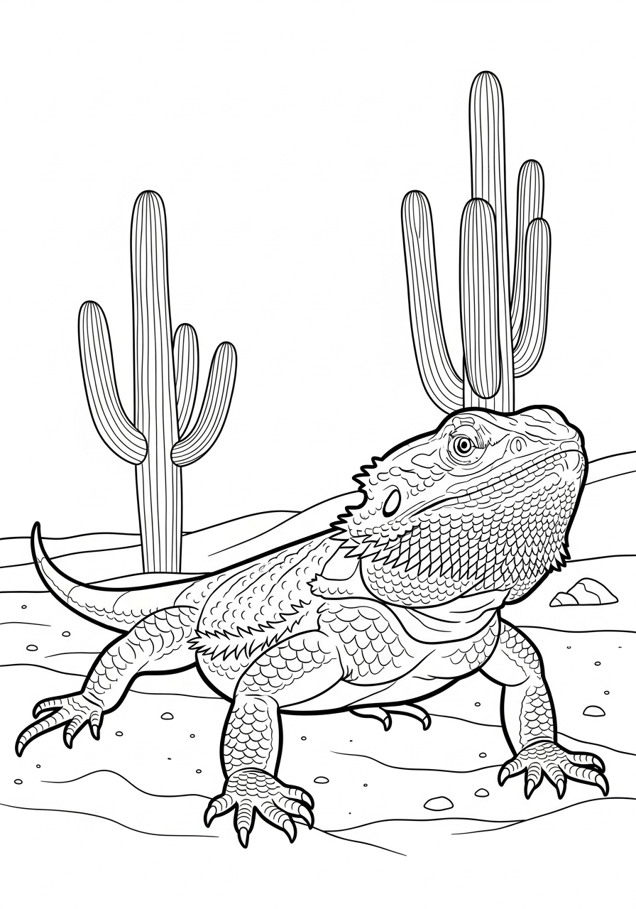 Bearded Dragon Coloring Pages 5 Bearded Dragon walking in desert coloring page