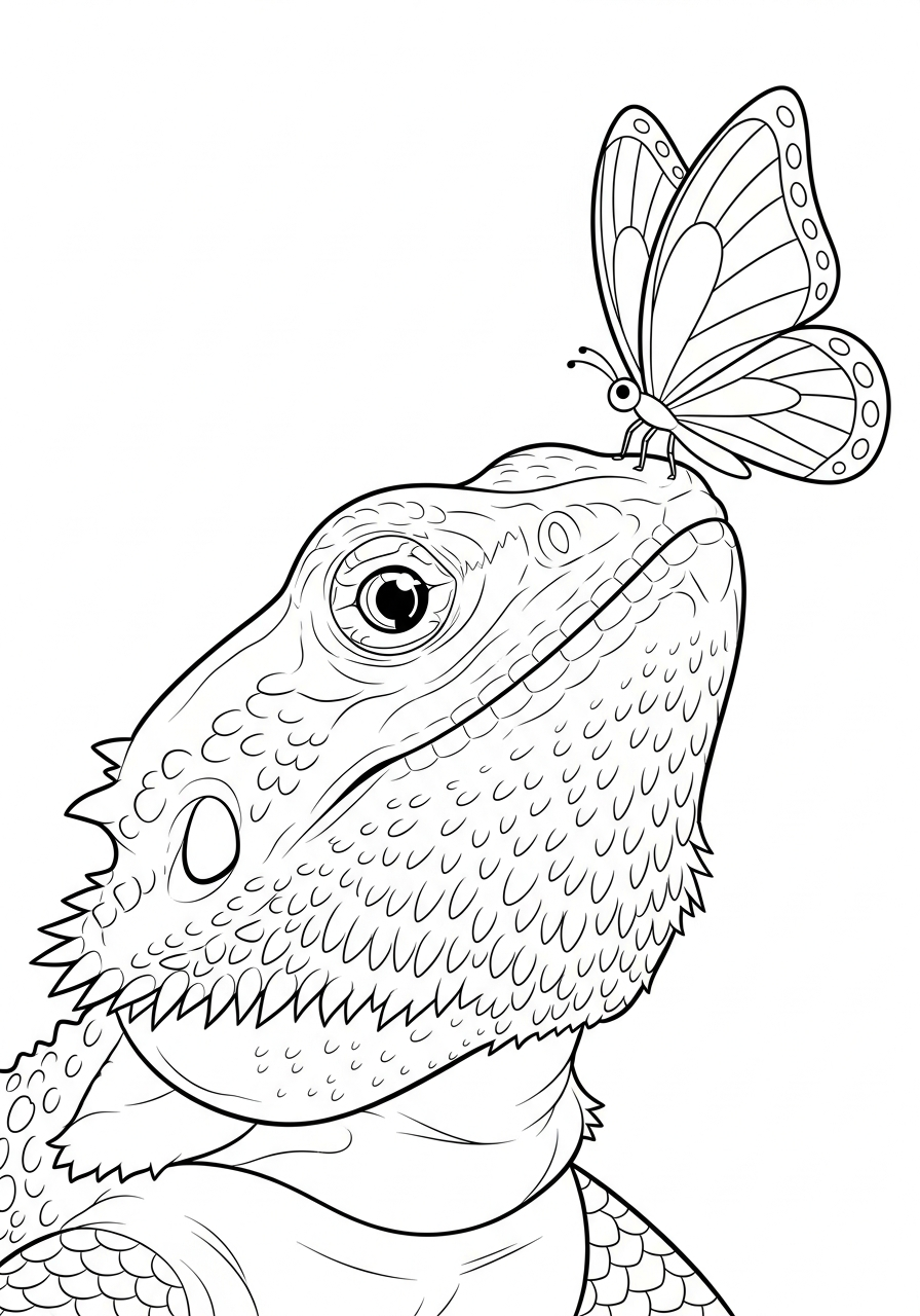 Bearded Dragon Coloring Pages 6 Bearded Dragon with butterfly coloring page