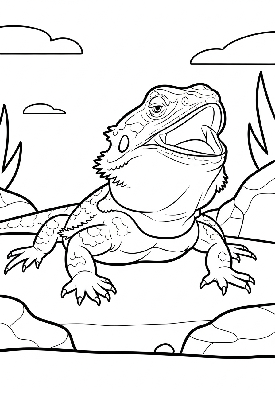 Bearded Dragon Coloring Pages 8 Bearded Dragon with open mouth coloring page