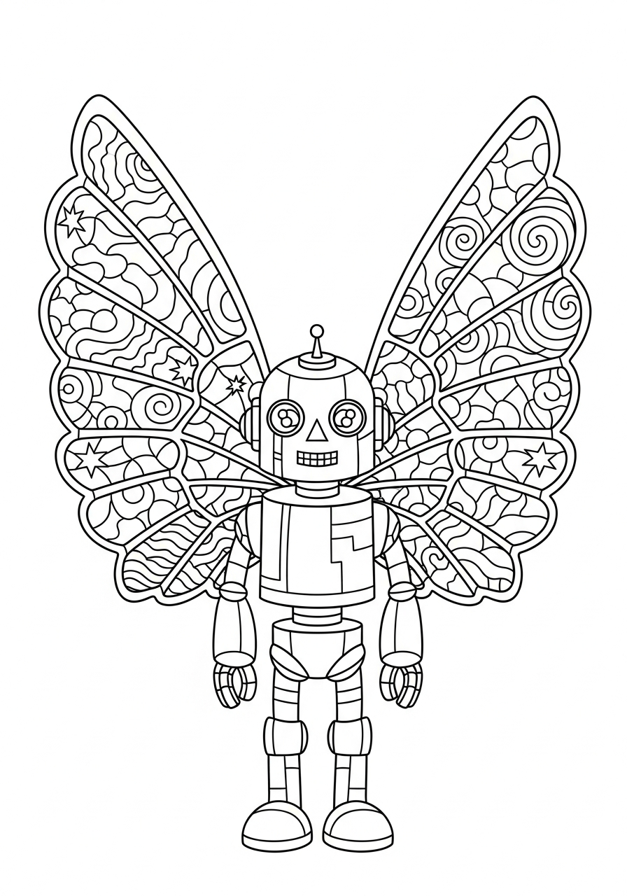 Robot Coloring Pages 4 Beautiful butterfly robot with wings coloring page